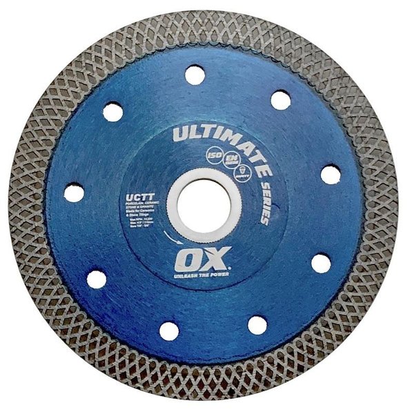 Ox Tools ULTIMATE UCTT Blade, 412 in Dia, 78 to 58 in Arbor, Segmented, Super Thin Turbo Rim OX-UCTT-4.5